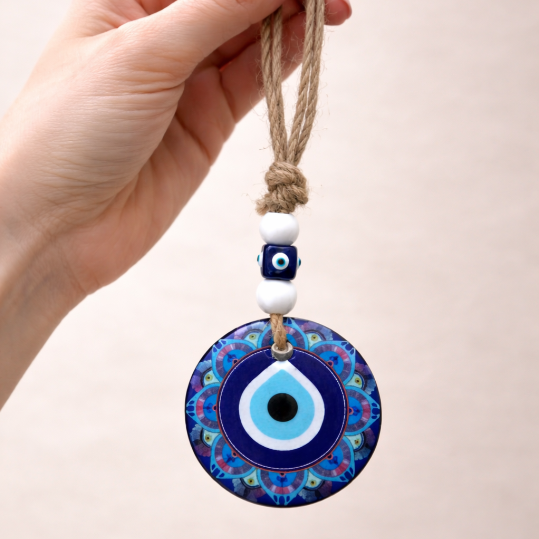 Glanzio Evil Eye Nazar Protection Hanging, Handcrafted Decorative Charm for Home, Office, Car & Entrance, Good Luck Wall Decor