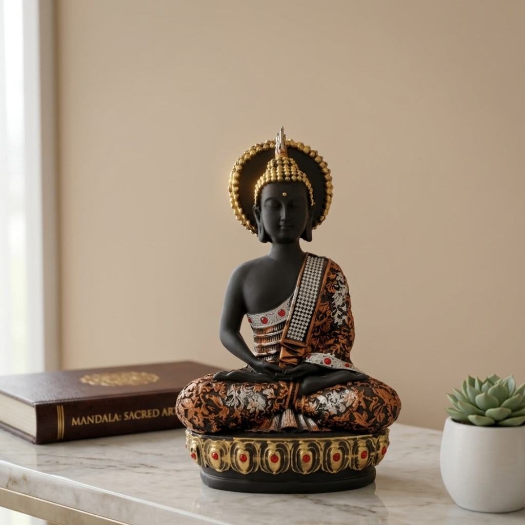 Bring Home the Blessings: Handcrafted Black Buddha Statue for Peace, Prosperity & Positive Energy