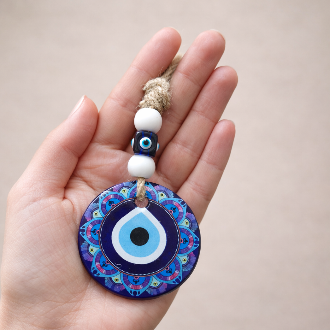 Glanzio Evil Eye Nazar Protection Hanging, Handcrafted Decorative Charm for Home, Office, Car & Entrance, Good Luck Wall Decor