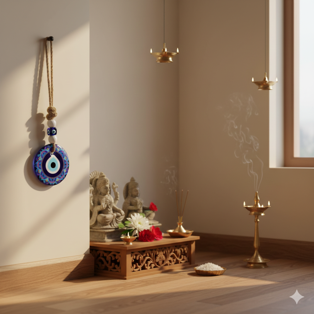 Glanzio Evil Eye Nazar Protection Hanging, Handcrafted Decorative Charm for Home, Office, Car & Entrance, Good Luck Wall Decor