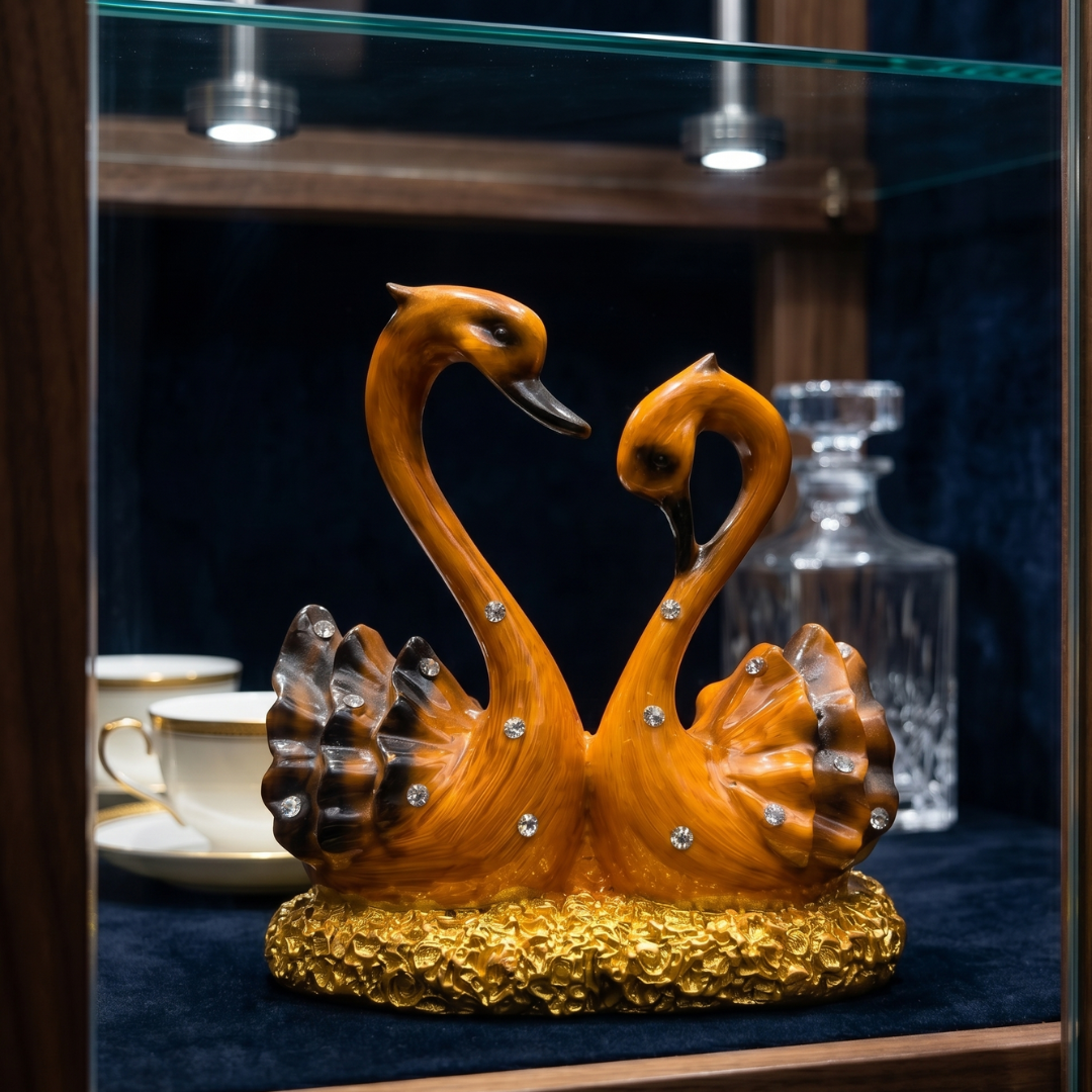Forever Bond Swan Couple Showpiece for Home Decor, Anniversary Gift, Wedding Gift, Golden Romantic Swan Statue