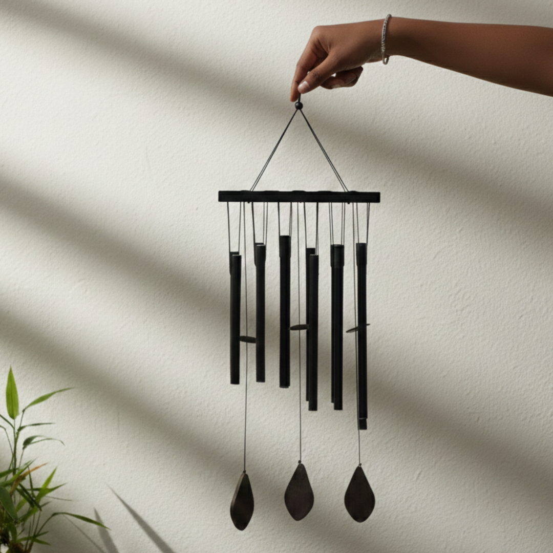 Premium Black Metal Wind Chime for Garden & Balcony – Soothing Outdoor Hanging Decor