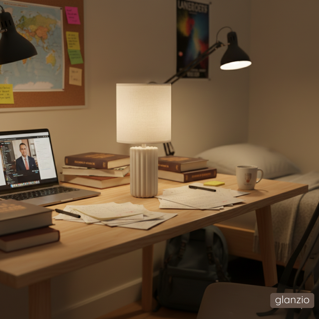 Glanzio Table Lamp with Marble Base | Luxury Ambient Bedside & Living Room Lamp