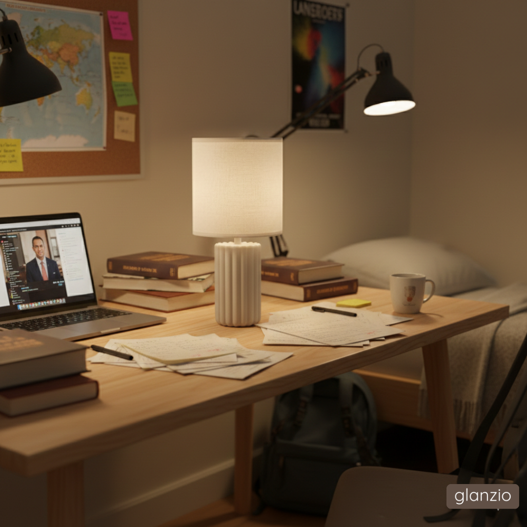 Glanzio Table Lamp with Marble Base | Luxury Ambient Bedside & Living Room Lamp