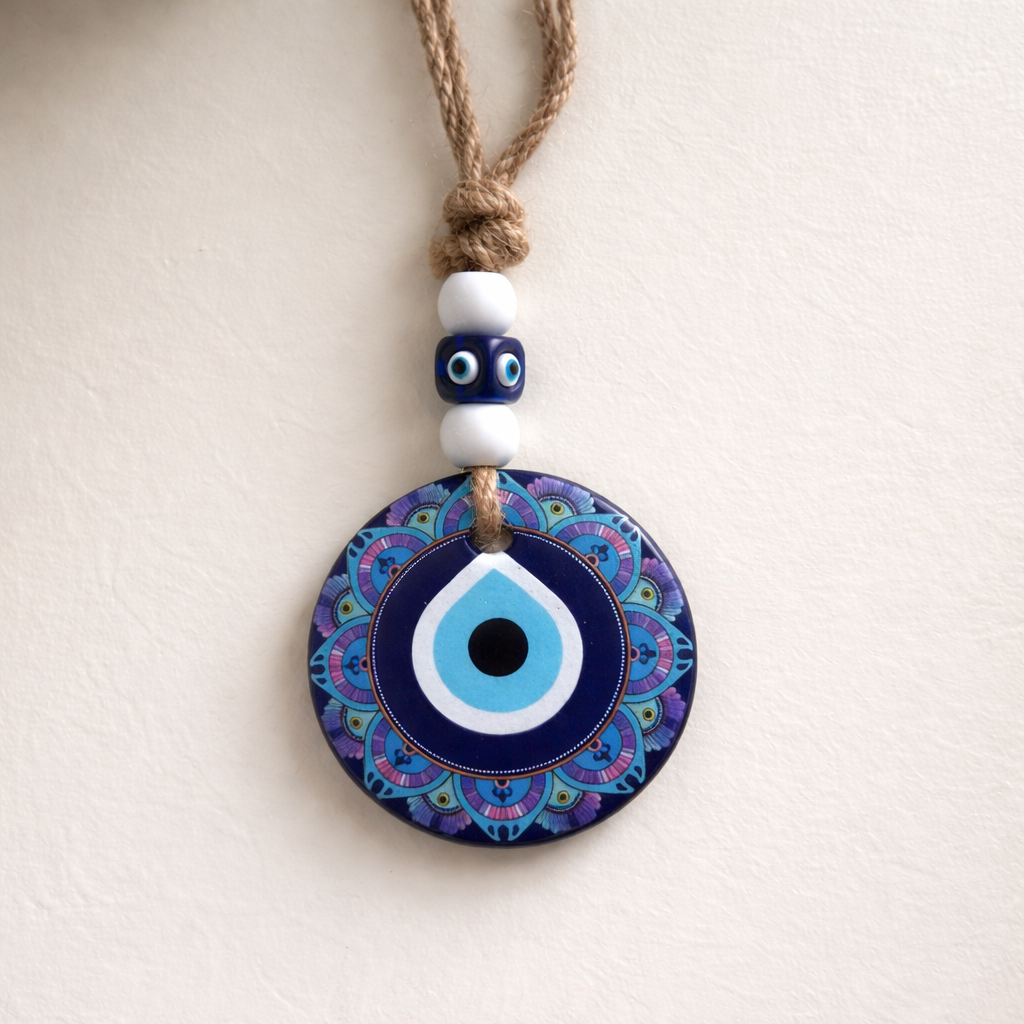 Glanzio Evil Eye Nazar Protection Hanging, Handcrafted Decorative Charm for Home, Office, Car & Entrance, Good Luck Wall Decor