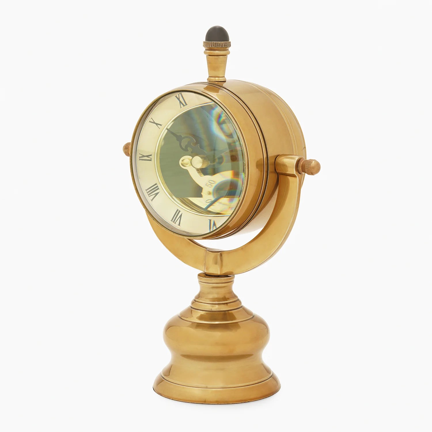 Gold Brass Finish Table Clock with Base - Small