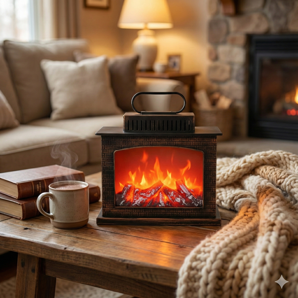 The Glanzio Cozy LED Electric Fireplace Lantern