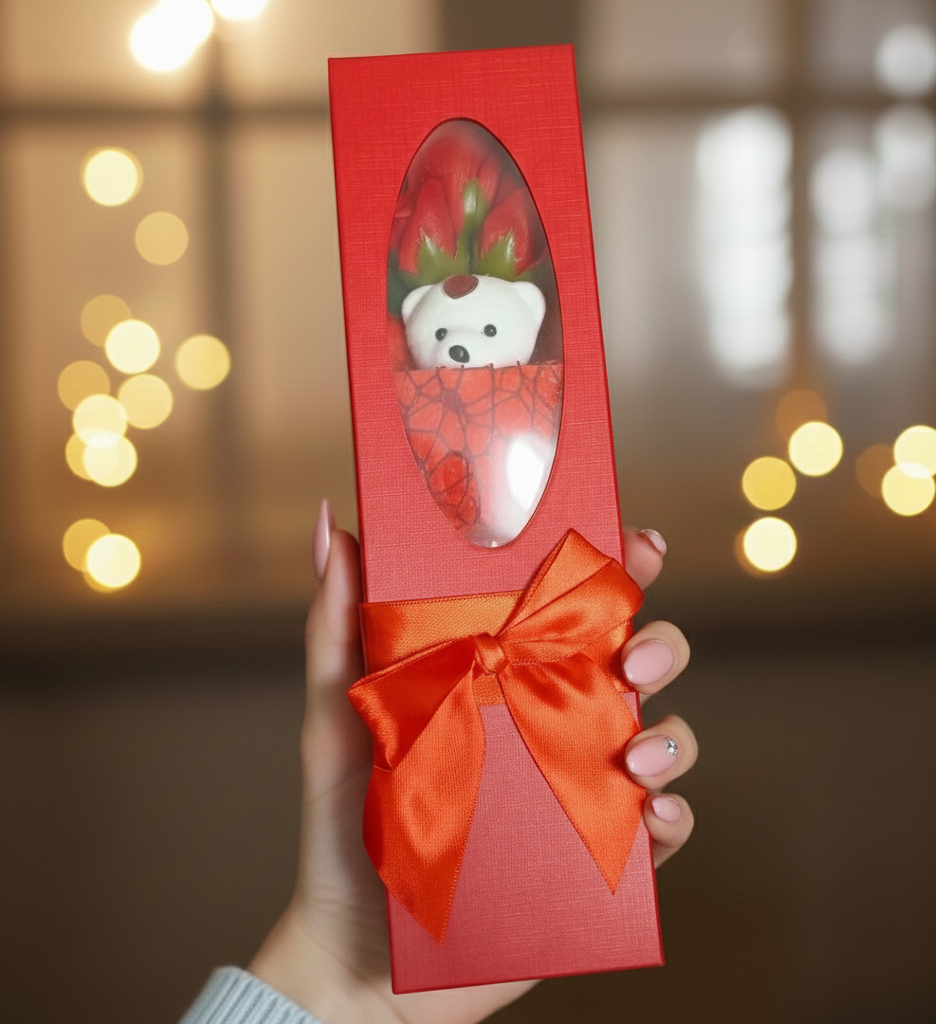 Rosy Embrace Teddy Bouquet by The Glanzio | Luxury Rose & Bear Gift Box