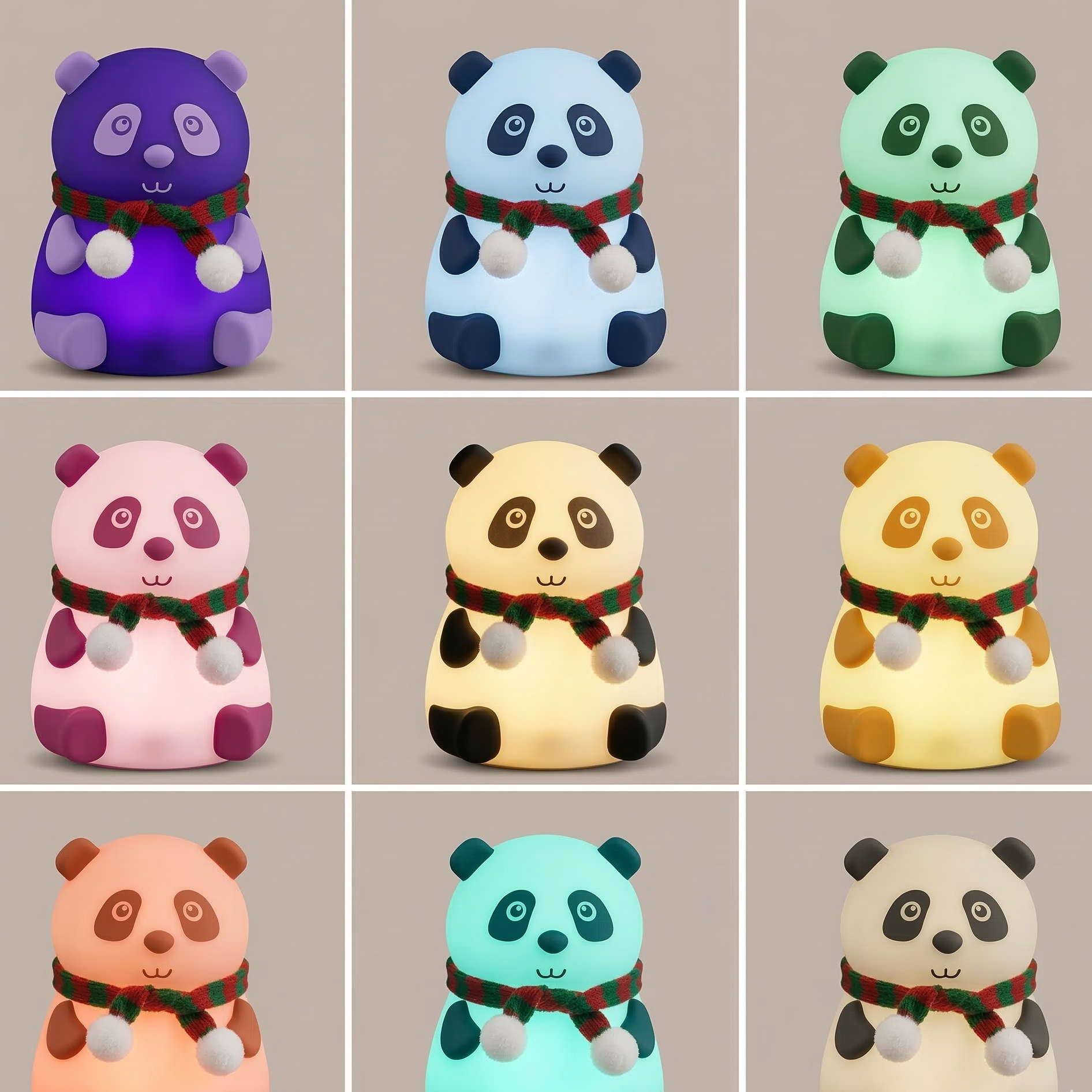 Cute Panda LED Night Lamp: Tap Control 8 Color Changing Bedside Light