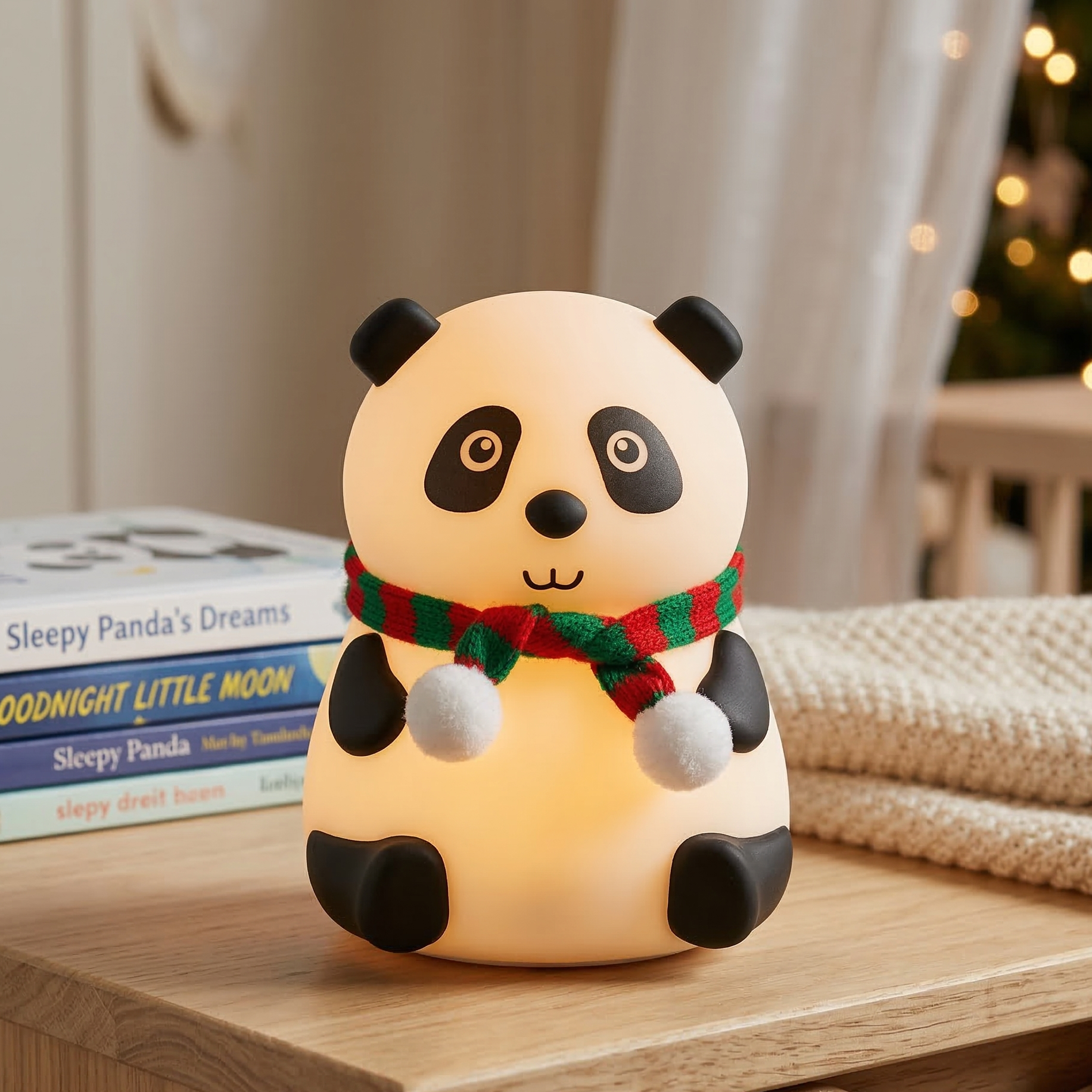 Cute Panda LED Night Lamp: Tap Control 8 Color Changing Bedside Light